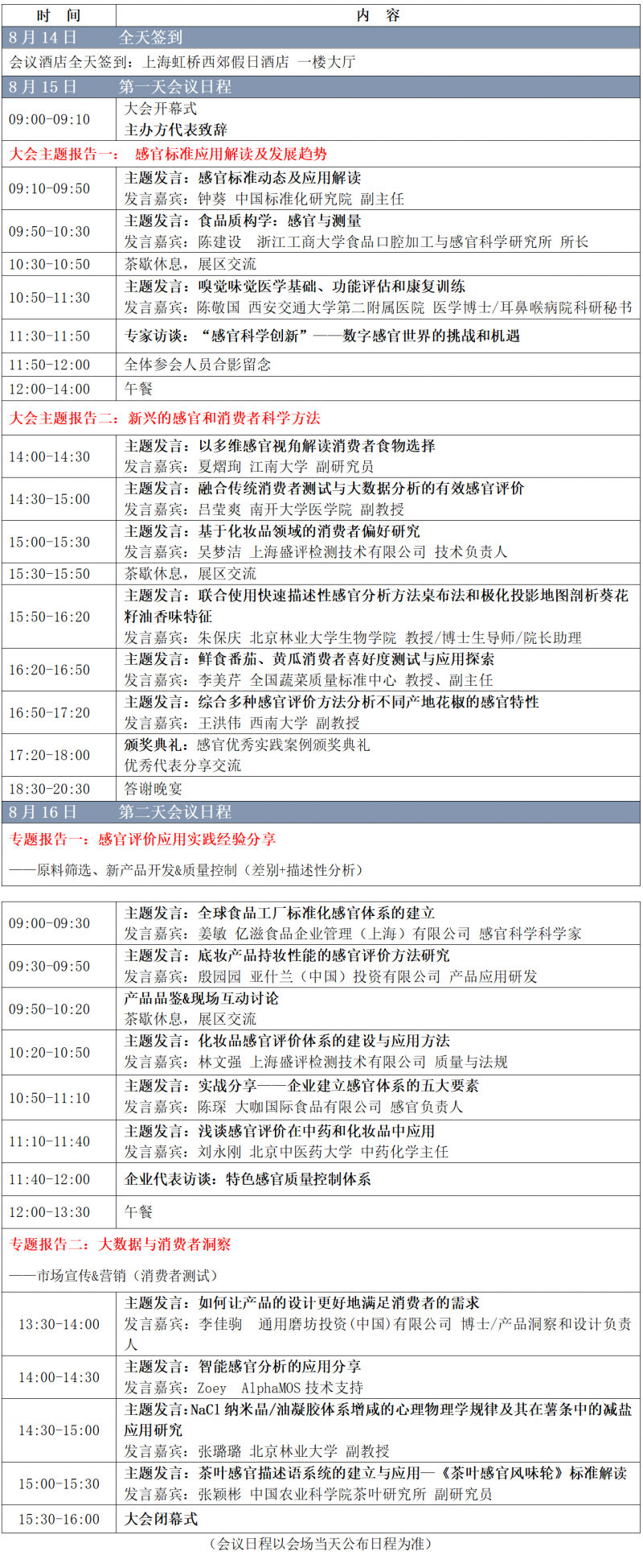 第四届感官大会日程